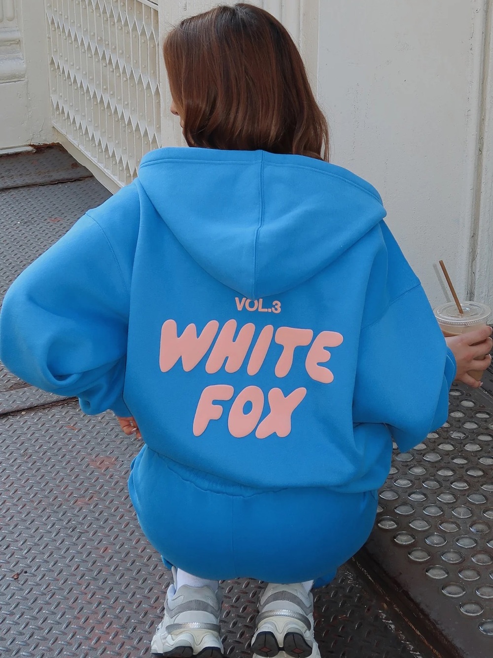 White Fox Boutique Blue Hoodie with Pink Logo